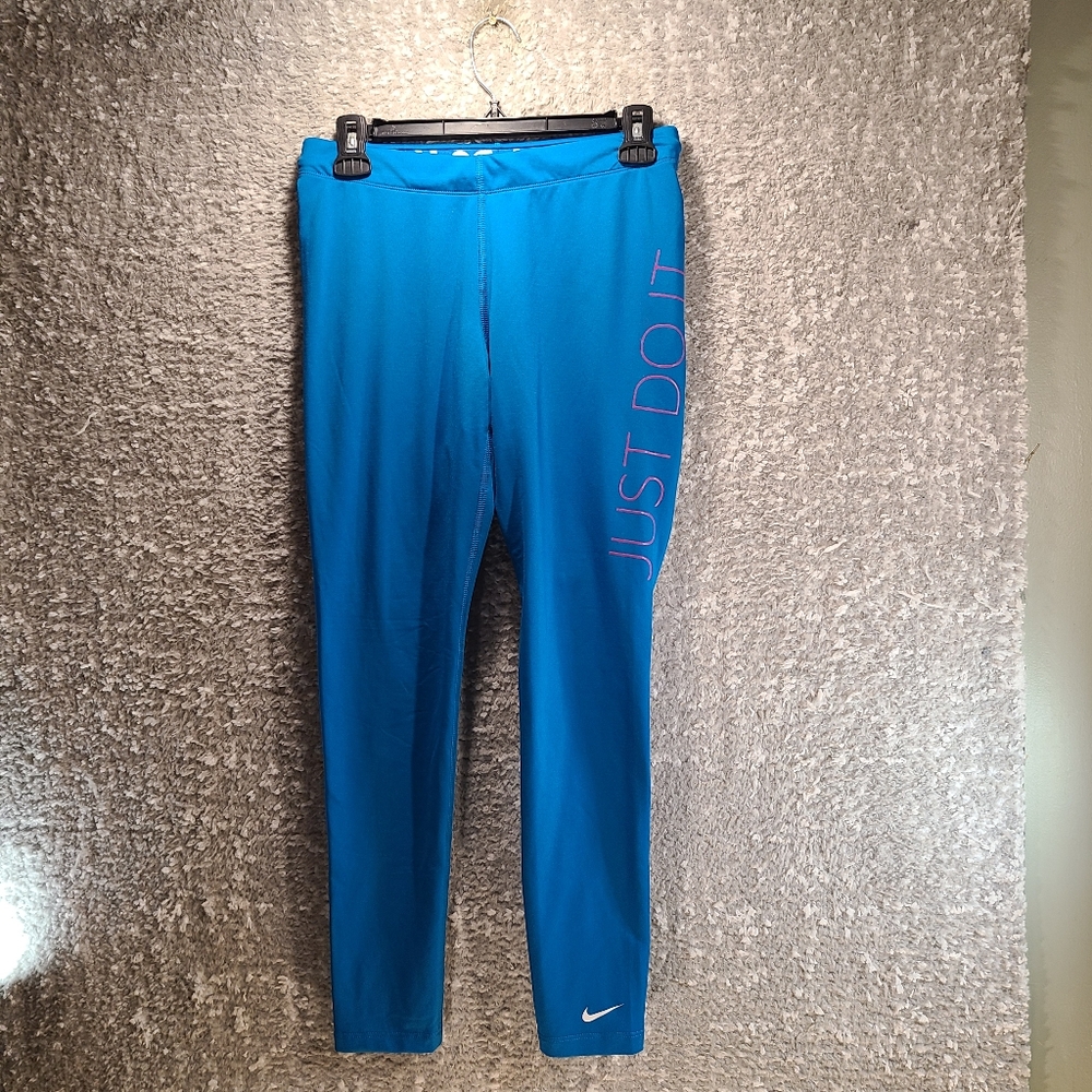 Nike Pro Combat Dri- Fit‎ Fitted Pull On Leggings Blue Polyester Just Do it M